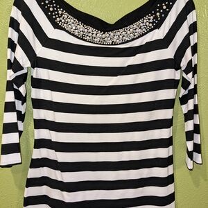 Black and White Striped Women's Top